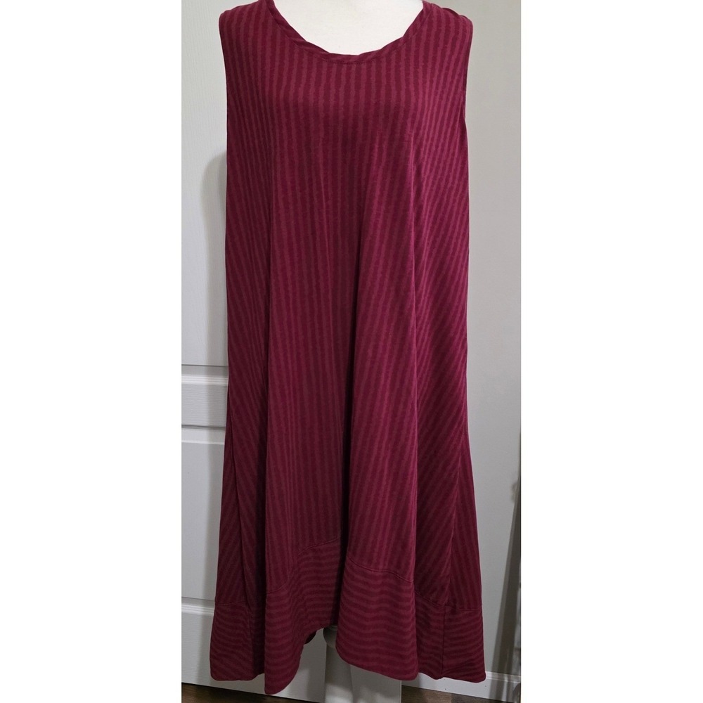 H by Halston Women 1XP Burgundy Stripe Sleeveless Hi-Lo Hem Maxi‎ Dress Cotton